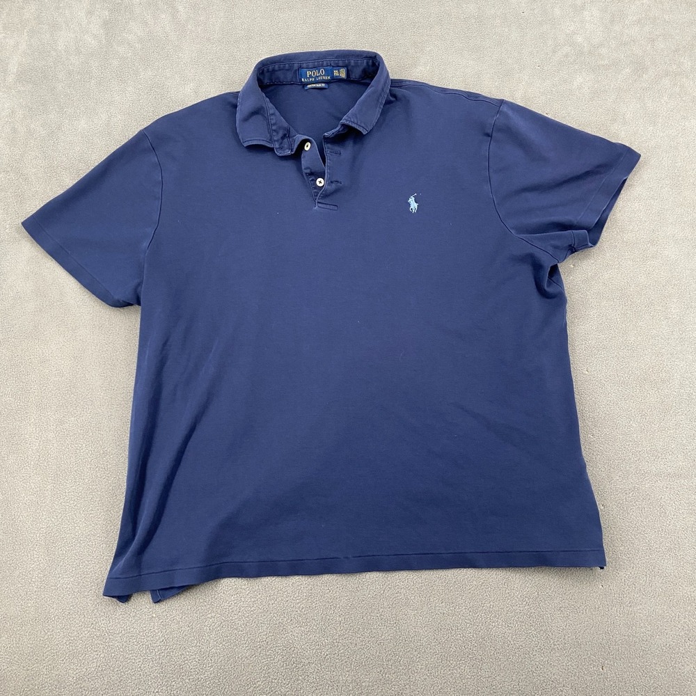 Polo Ralph Lauren Polo Shirt Mens 2XL Navy Blue Custom Slim Fit Side Slit Tennis